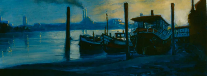 Chelsea Dusk 2002 (olej na papíře) Temžské obytné lodě